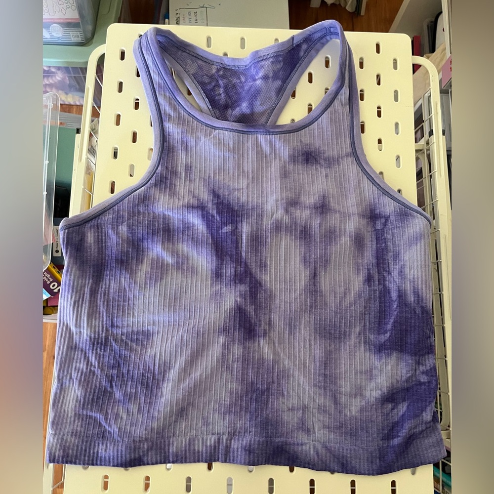Lululemon ebb to street racerback tank.  Purple tie dye. Size 10.  Waist length.